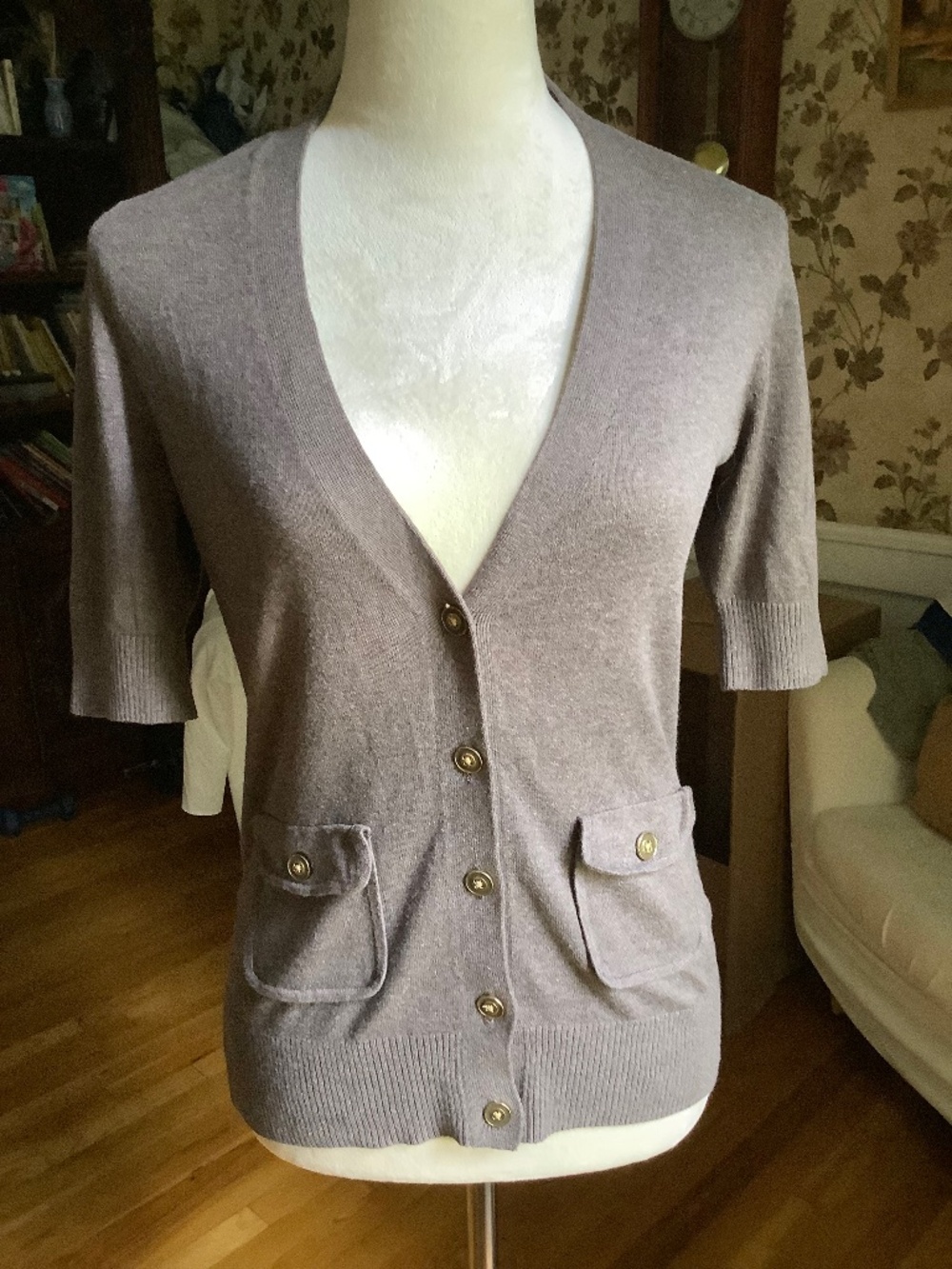 Banana Republic Factory Button Front Short Sleeve Cotton Blend Cardigan Brown S